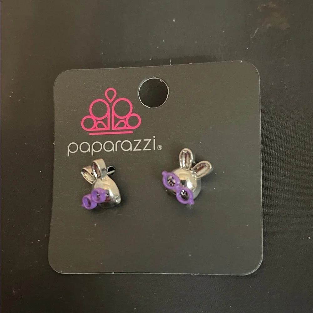 Paparazzi Kids Silver Earrings with Purple Accents